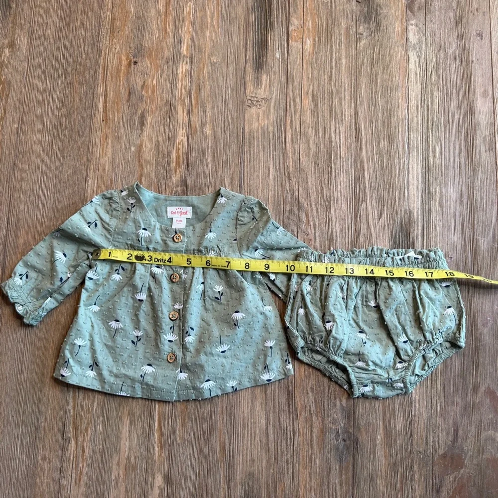 Cat & Jack Green Daisy Set, Dress/Top and Diaper Cover 0-3M, NWT